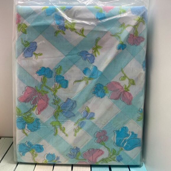 Vintage Sweet Pea Perma-Prest Muslin Twin Flat & Fitted Sheet Floral Sears 1970s - Picture 3 of 5